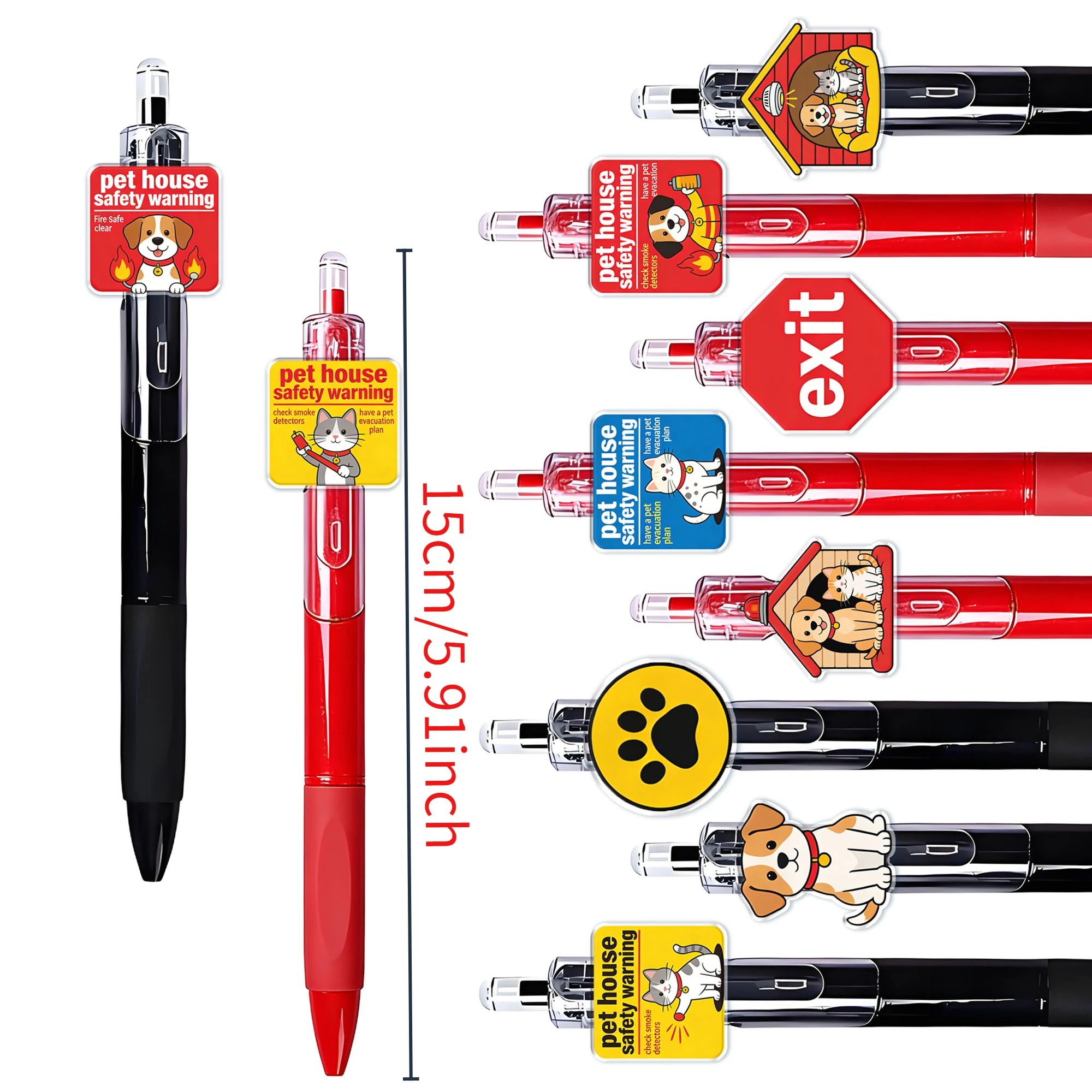 10pcs Pet House Safety Warning Theme Circle Press Bead Pen School Season Student Writing Gift Pen