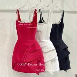 OLOEY Summer Pleated Satin Short Cocktail Dresses Beading Sexy Square Collar Sleeveless Wedding Party Dresses Custom Made