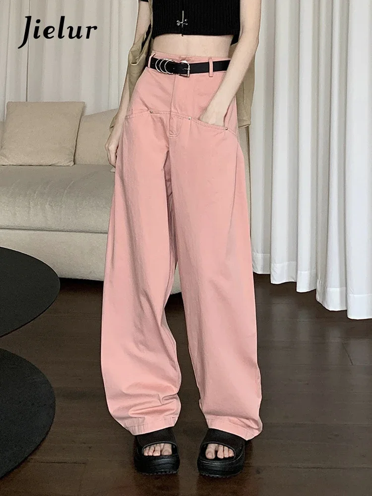 

Jielur Spring Women's Hong Kong Style Fashion High Waisted Casual Wide Leg Pants Women Korean Retro Straight Leg Workwear Pants