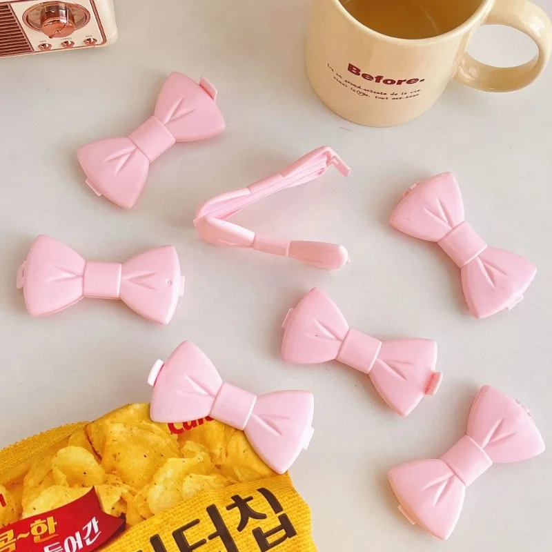 5PCS Kawaii Food Sealing Clip - Pink Bow Moisture-Proof Bag Clips for Kitchen Storage, Reusable Plastic Discharge Spout Clips