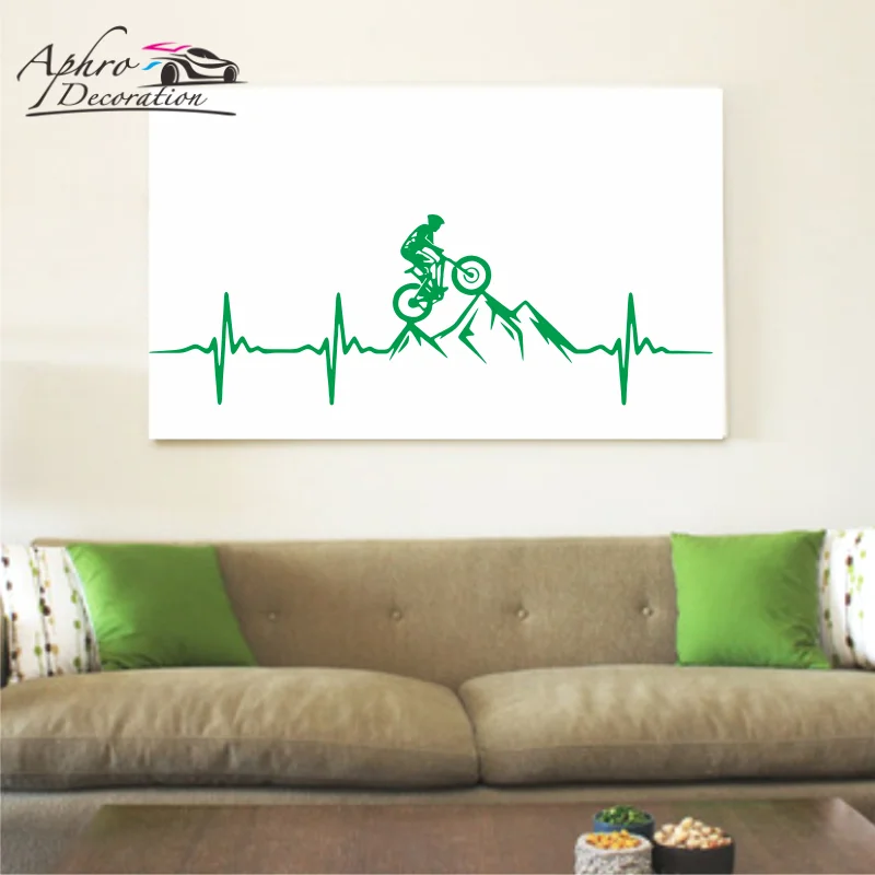 MTB Mountain Bike Heartbeat Wall Decal Living Room Bedroom Man Mountain Biker Downhill Bicycle Wall Sticker Playroom Vinyl