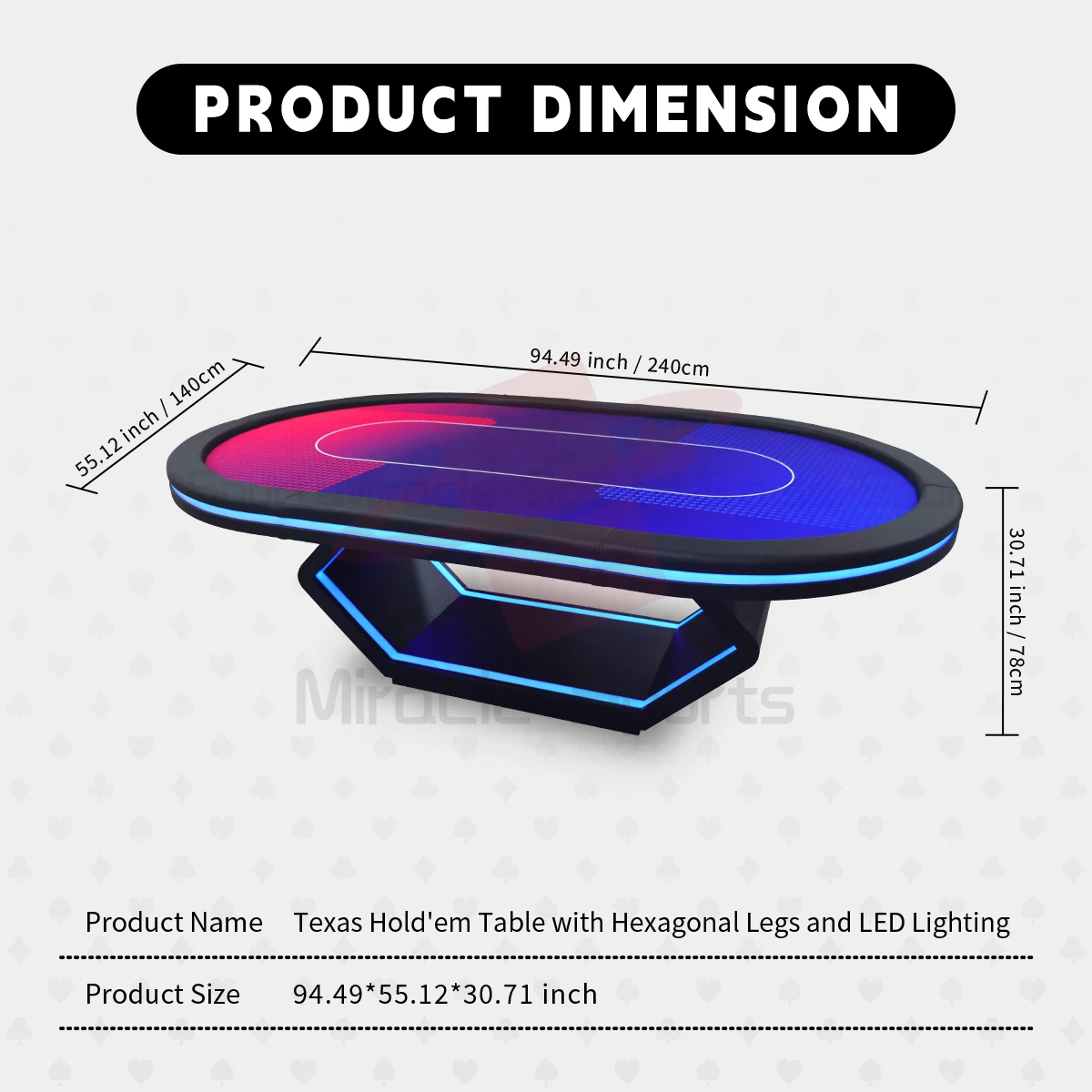 Professional Luxury Modern LED Texas Hold'em Table-Integrated Light Casino Gambling Poker Table Tournament-Size Felt