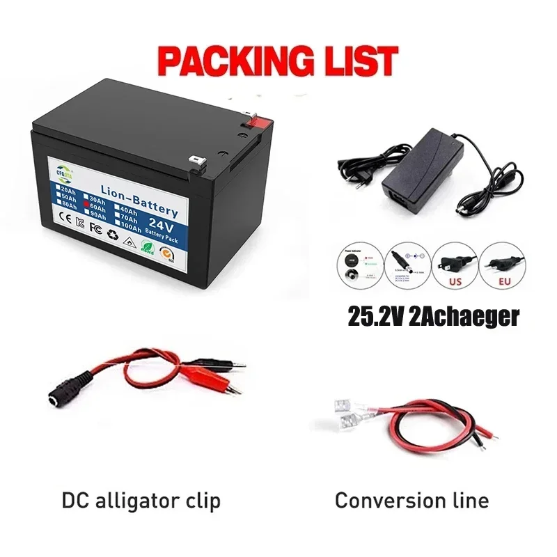 قدرة عالية 6s4p 24V 100Ah 18650 بطارية حزمة بطارية ليثيوم أيون 25.2V 100000 بطارية أدوات الدراجة الكهربائية mAh