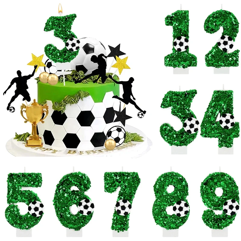 

Football Party Cake Candles Green Sparkle 0-9 Numbers Cake Topper Children's Soccer Sports Birthday Party Decoration Supplies