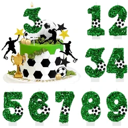 Football Party Cake Candles Green Sparkle 0-9 Numbers Cake Topper Children's Soccer Sports Birthday Party Decoration Supplies
