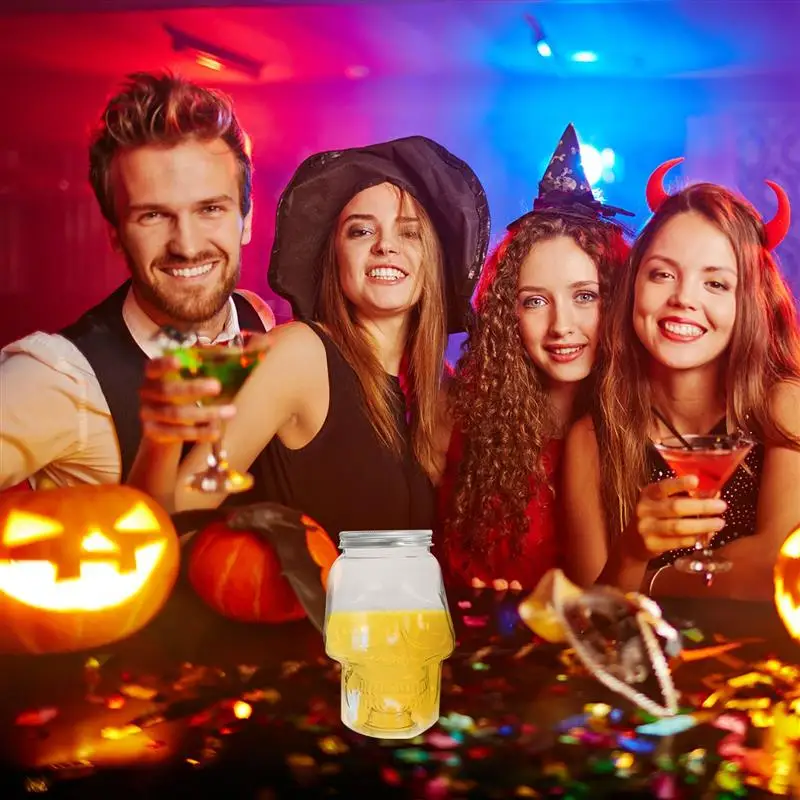Botella de bebida con forma de calavera, botella de plástico con temática de Halloween, botella para beber recargable vacía con tapas, 6 uds.