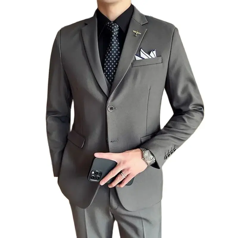 2024 New (Blazer+ Vest + Pants) Fashion Business Men\'s Professional Suit Too Waste Solid Color Casual Gentleman Slim Groom Suit