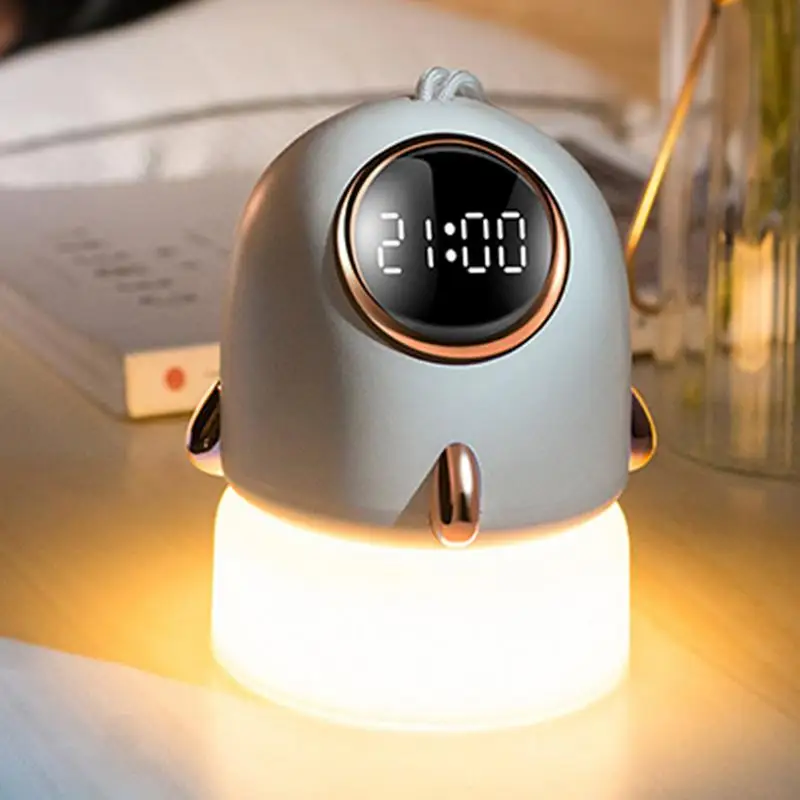 Rechargeable Night Light Rocket-Shape Rechargeable Night Light Cute Cartoon Night Light Multifunctional Alarm Clock For Home