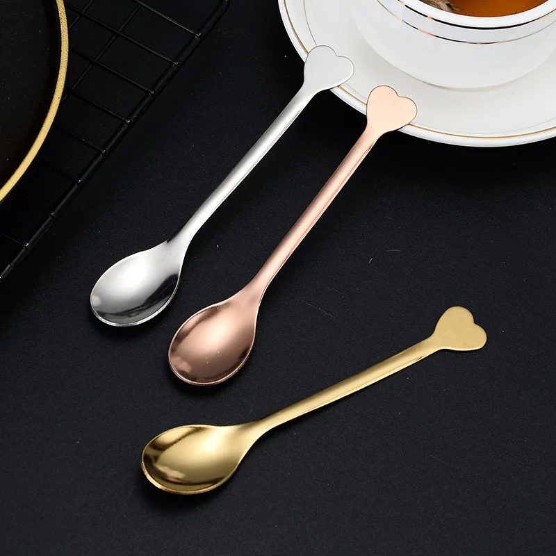 1pcs Stainless Steel Love Handle Shaped Coffee Spoon Teaspoon Children Spoon New Beautiful 3 Colors Coffee Tea Use Kitchen Spoon