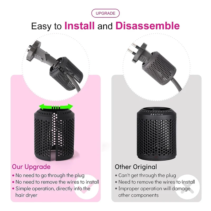 Hair Dryer Inner Filter + Outer Filter Cage for Hair Dryer HD01 HD03 HD08 Models, with Filter Cleaning Brush A