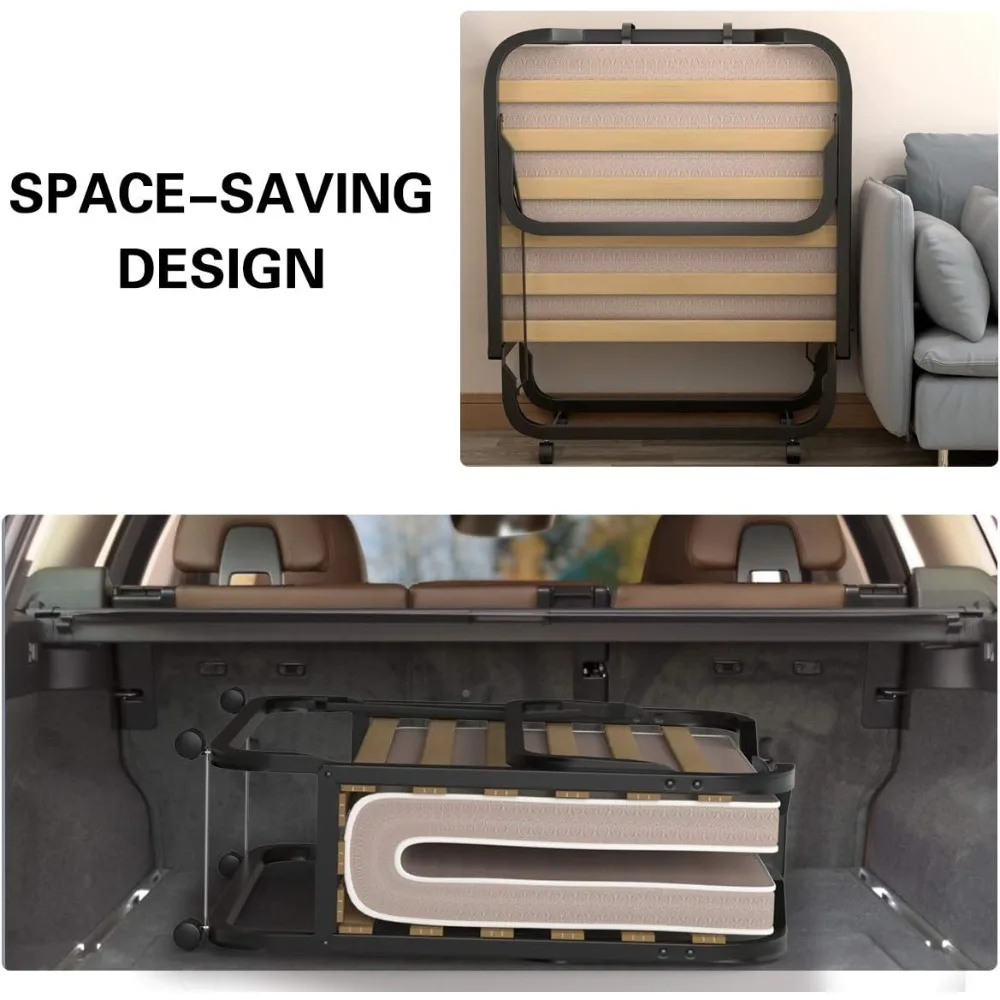 성인용 접이식 침대, 4인치 매트리스 포함, 메모리폼 매트리스와 견고한 구조의 휴대용 접이식 손님용 침대