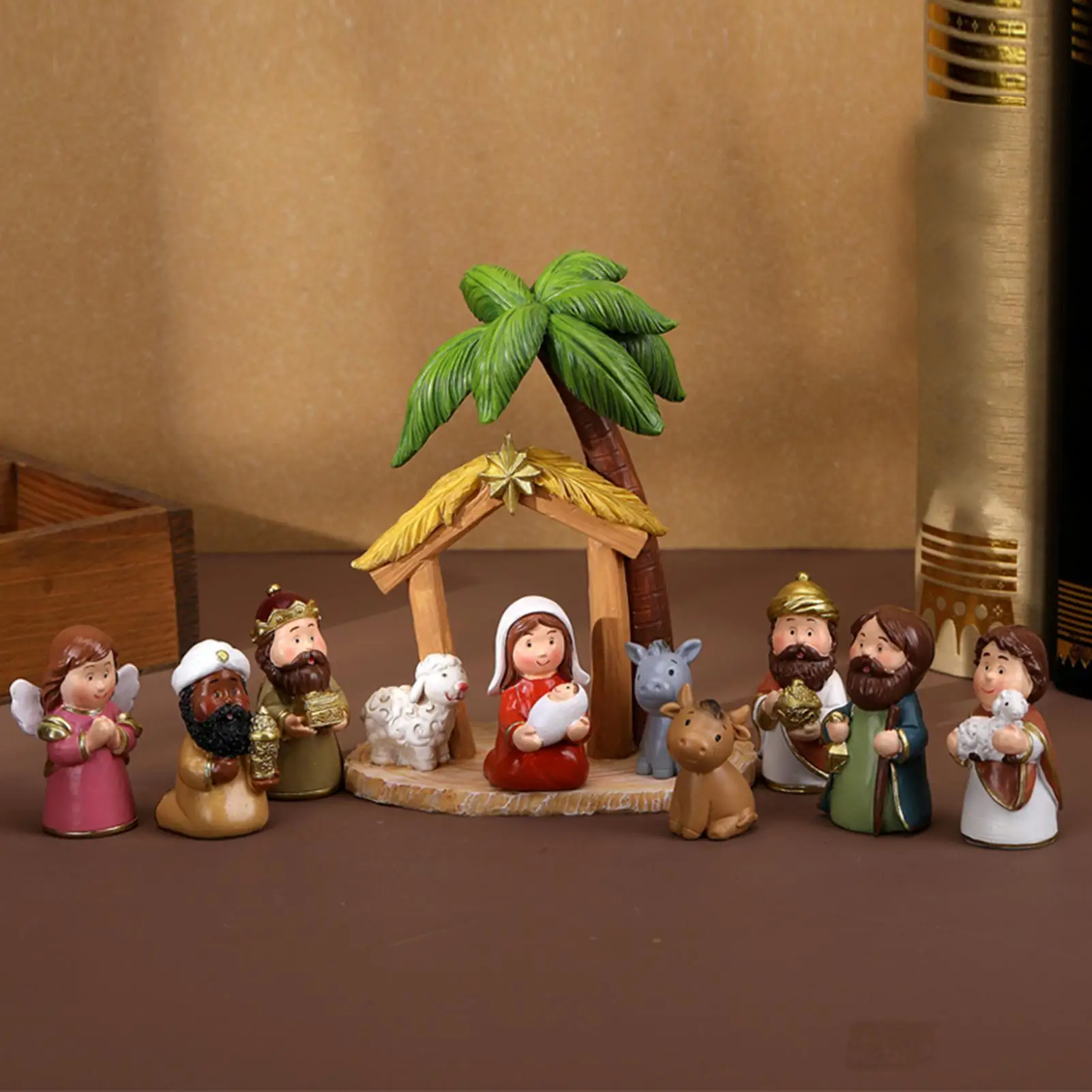 Indoor Nativity Set 10 Pieces Resin Christan Jesus Sculpture Jesus Nativity Figures For Shelf Office Church School Holiday Home