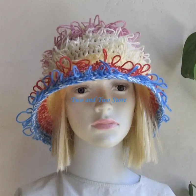 

HX6F Halloween Fisherman Hat Rainbow Knitted Hat for Kid Teens Girls Rainbow