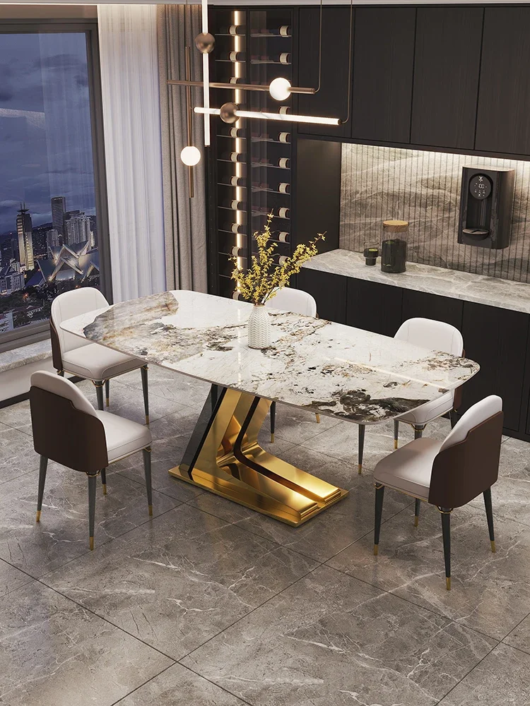 Italian Imported Bright Stone Plate Dining Tables and Chairs Set Modern Simple and Light Luxury Household Small Apartment