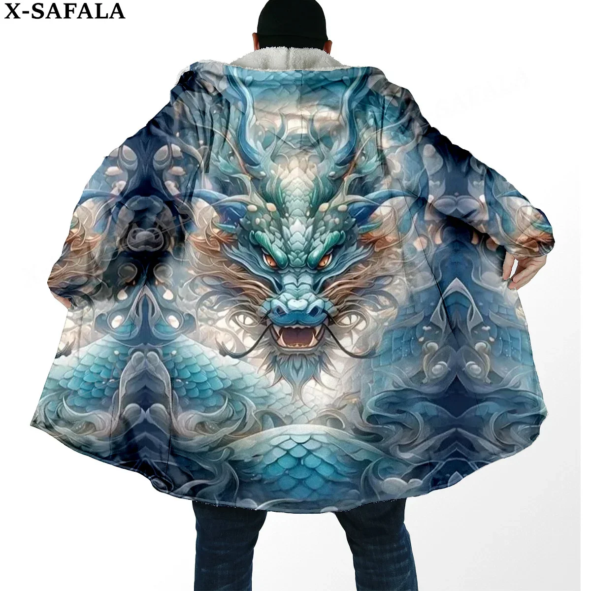 Mythology Dragon Yin And Yang Spirit Thick Warm Hooded Cloak Men Overcoat Coat Windproof Fleece Cape Robe Hooded Blanket-19