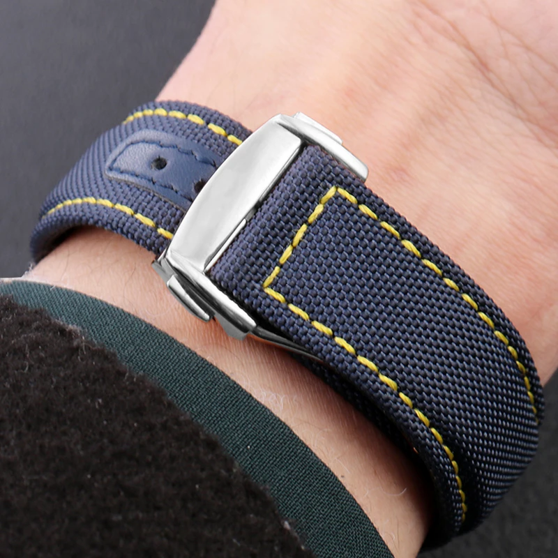 High Quality Canvas Watchband Cow Leather Watch Strap for Omega Seamaster Speedmaster 300 310 AT150 19mm 20mm Bracelet image 5