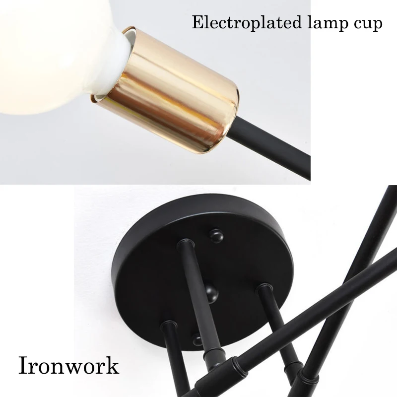 Lâmpada do teto do ferro retro, multi pólo forjado Pendant Light, Nordic LED Lights Luminárias, Sala de estar Decoração Iluminação