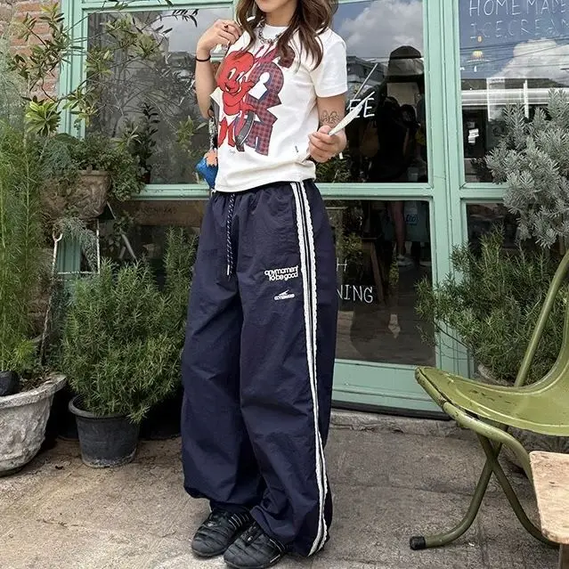 Fashion Goth Cargo Pants Wide Leg Pants Women Summer Sweatpants Patchwork High Waist Loose Straight Trousers Joggers Female Y2k