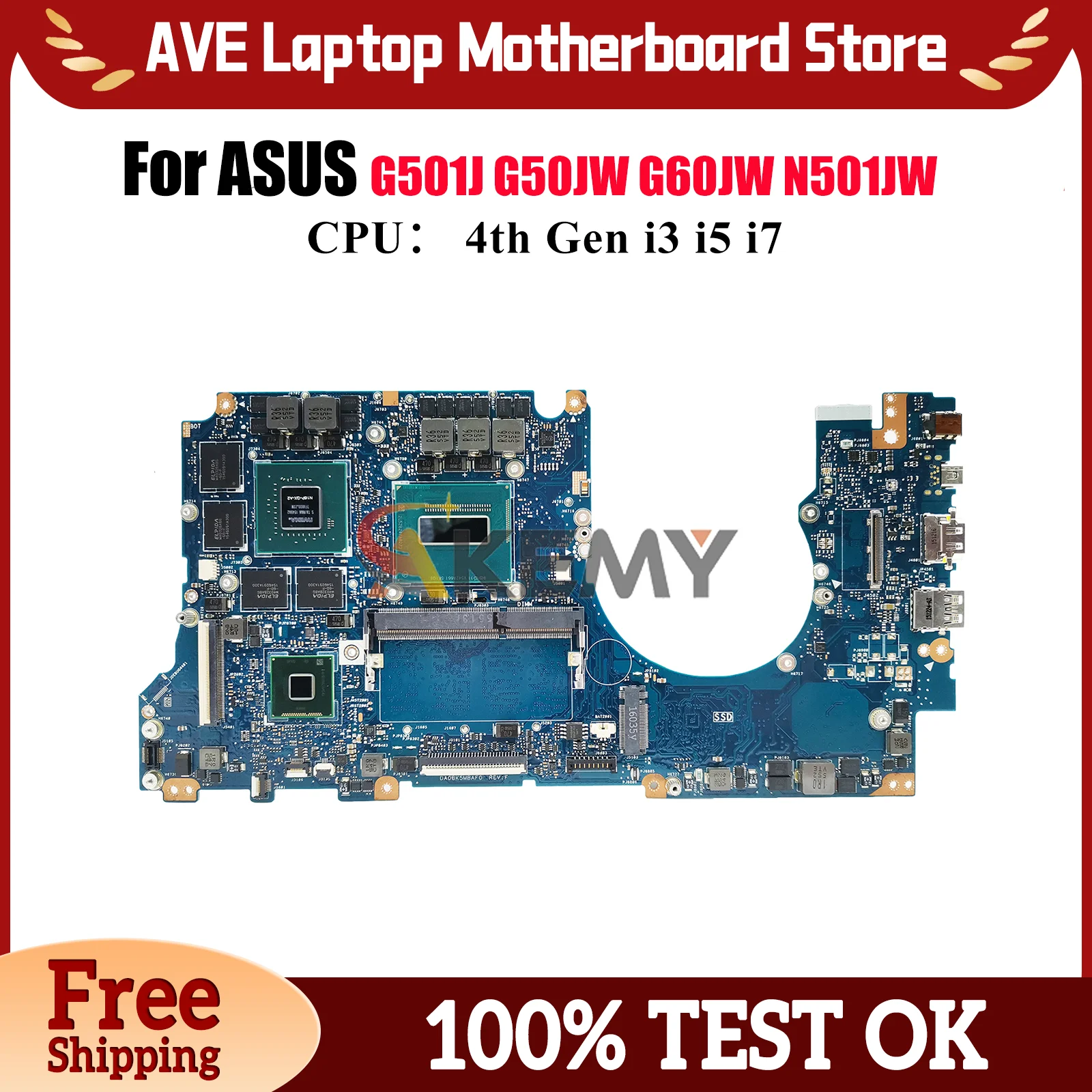 

N501JW Материнская плата для ноутбука ASUS ROG N501J G501J N501JW Материнская плата для ноутбука с процессором i3 i5 i7 100% тестирование ОК быстрая доставка stk