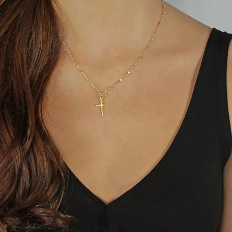 Geometric Cross Pendant on Ballpoint Chain • Electroplated Alloy Necklace for Women • Gold Silver White K Tone • 41–50 cm Length