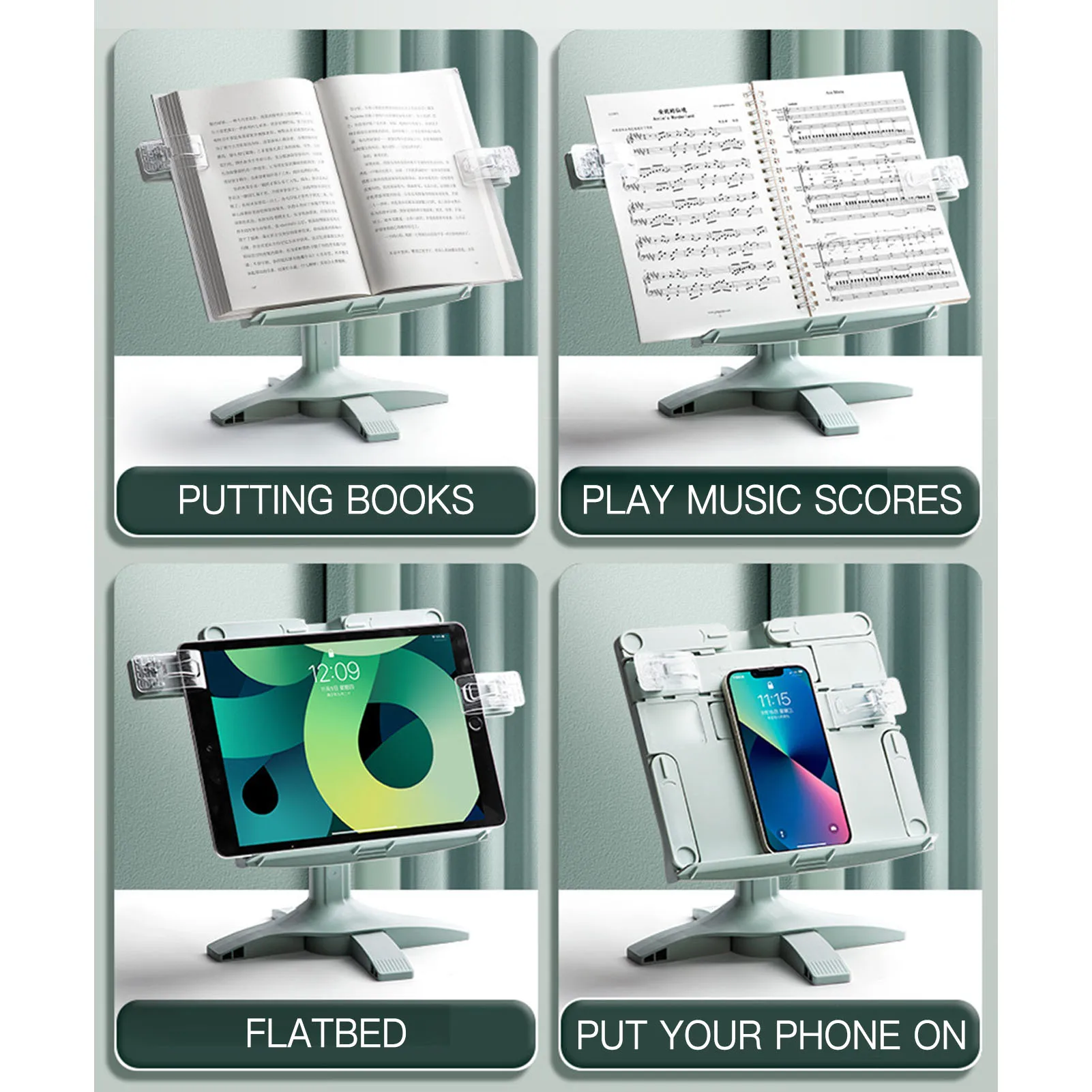 Adjustable Desk Books Stand Cooking Bookstands with Page Paper Clips for Adults Children Students Reading