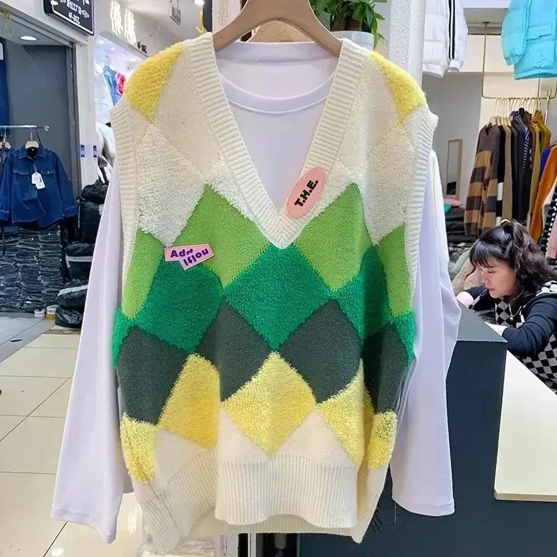 Sweter damski kamizelka z dzianiny odzież w stylu koreańskim sweter damski sweter z dekoltem w serek na co dzień lekka ciepła klasyczna gładka kamizelka Y2k