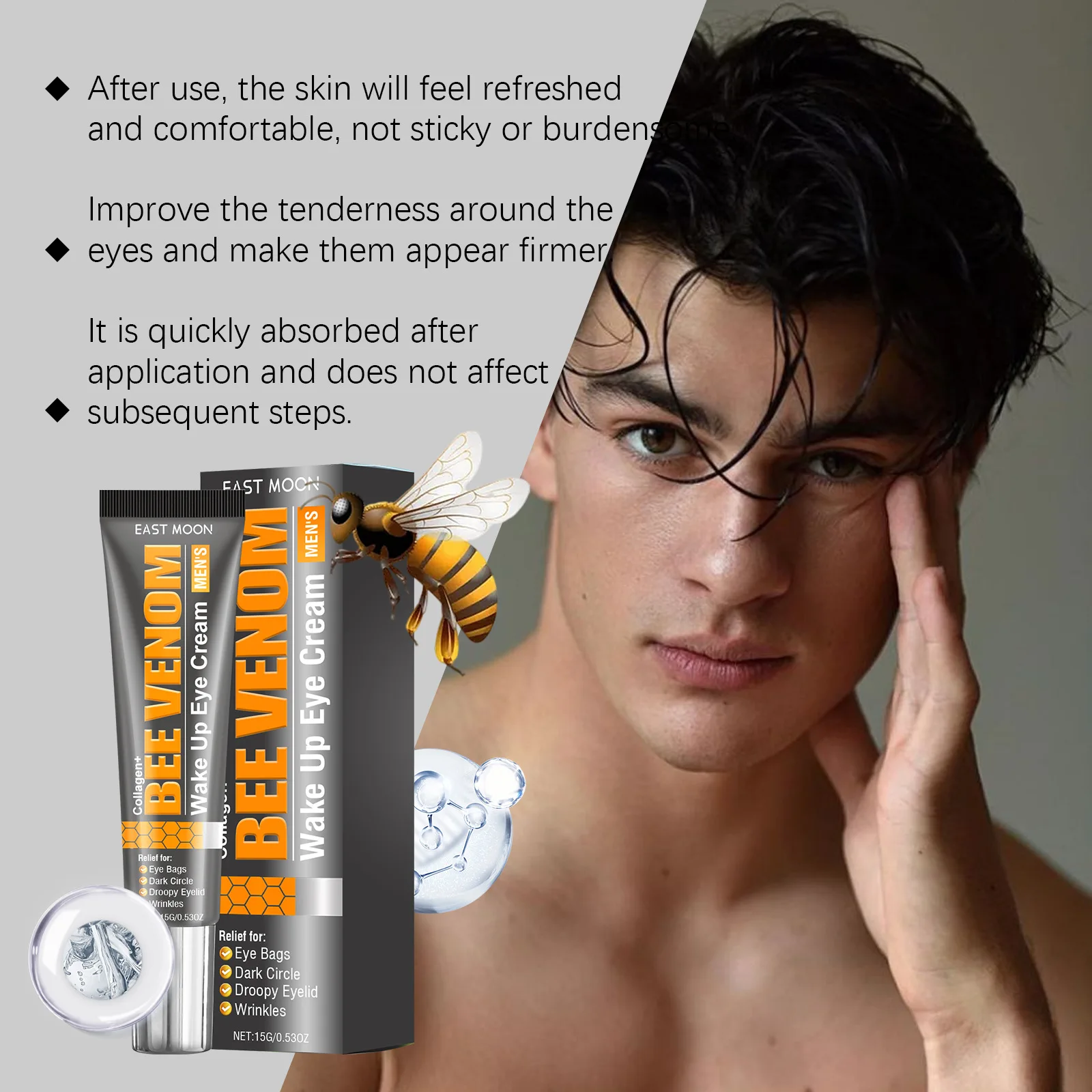 Bienengift-Augencreme Hydratisiert Trockene Augenpartie Reduziert Dunkle Flecken Mildert Feine Linien Strafft die Augenkontur Schnell Einziehende Effektive Straffende Augencreme – Detail 7