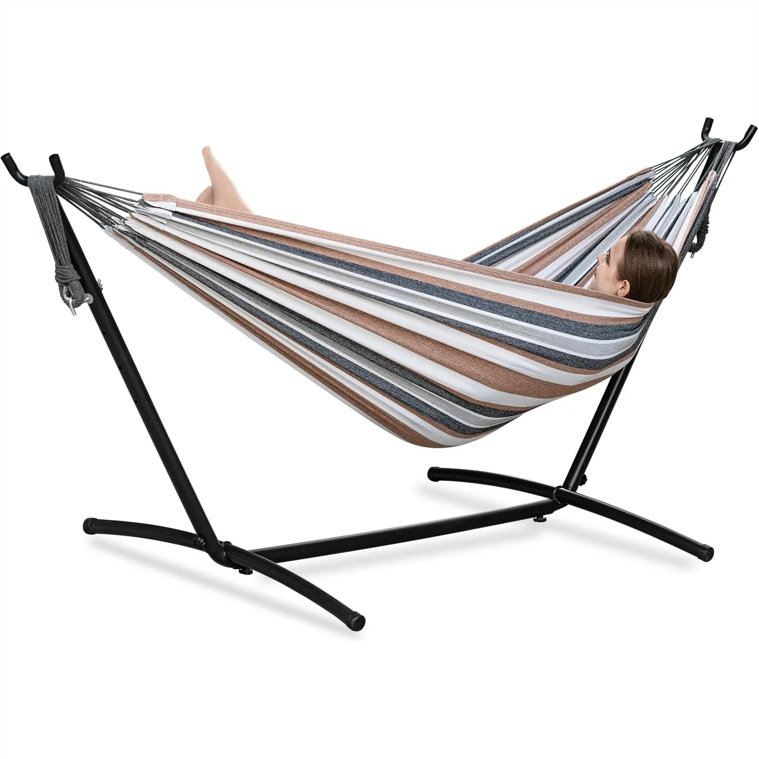 

Double Hammock with Stand for Outside, Heavy Duty Steel Frame, 2 Person 450 lbs Capacity, Easy Assembly, Coffee