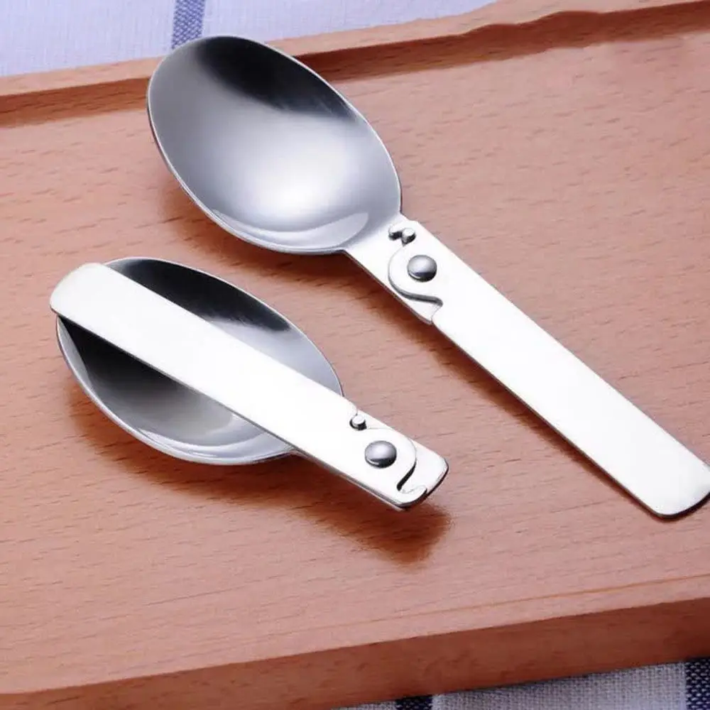 Stainless Steel Folding Spoon Portable Travel Tableware Soup Spoon Ice Cream Dessert Spoon Coffee Tea Spoon Kitchen Tool