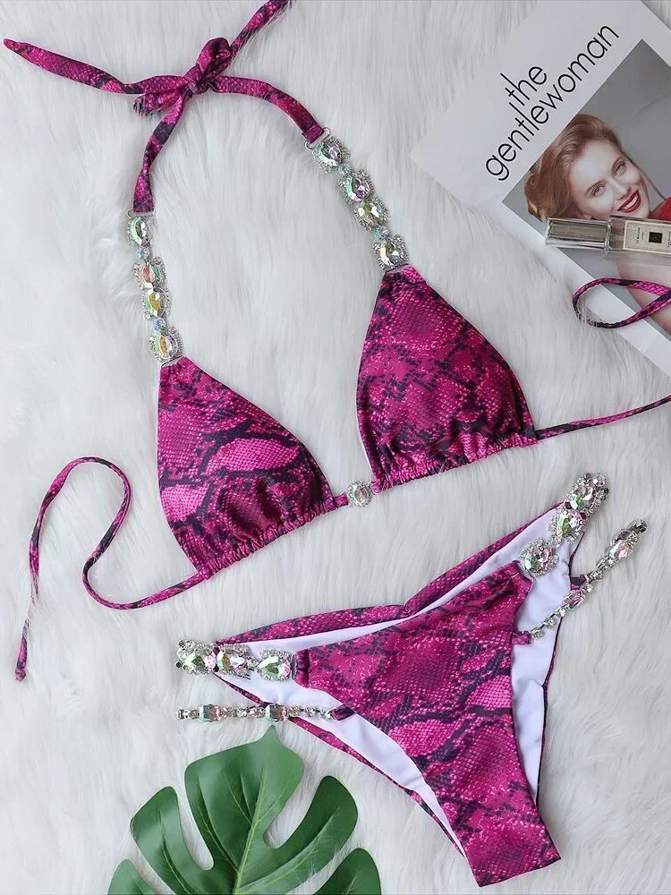 Sexy Halter Shiny Diamond Bikini Women Swimwear Female Swimsuit Two-pieces Bikini Set Brazilian Bathing Suit Swim Beachwear Lady
