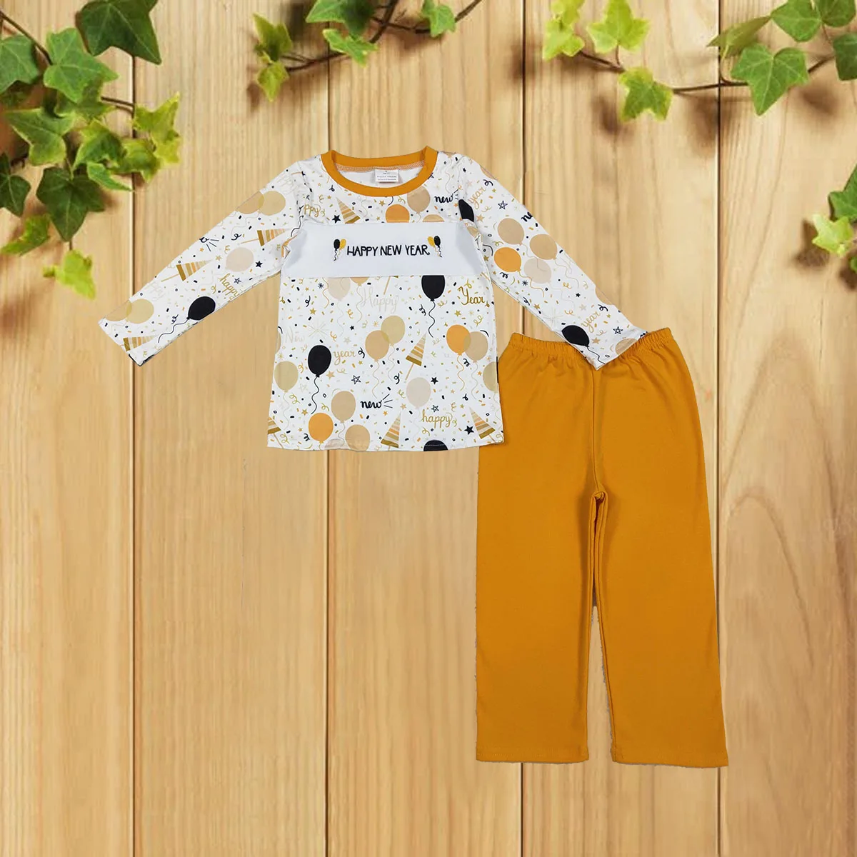 

11,4 Осенний комплект детской одежды с длинными рукавами и длинными штанами для мальчиков с вышивкой «С Новым годом»