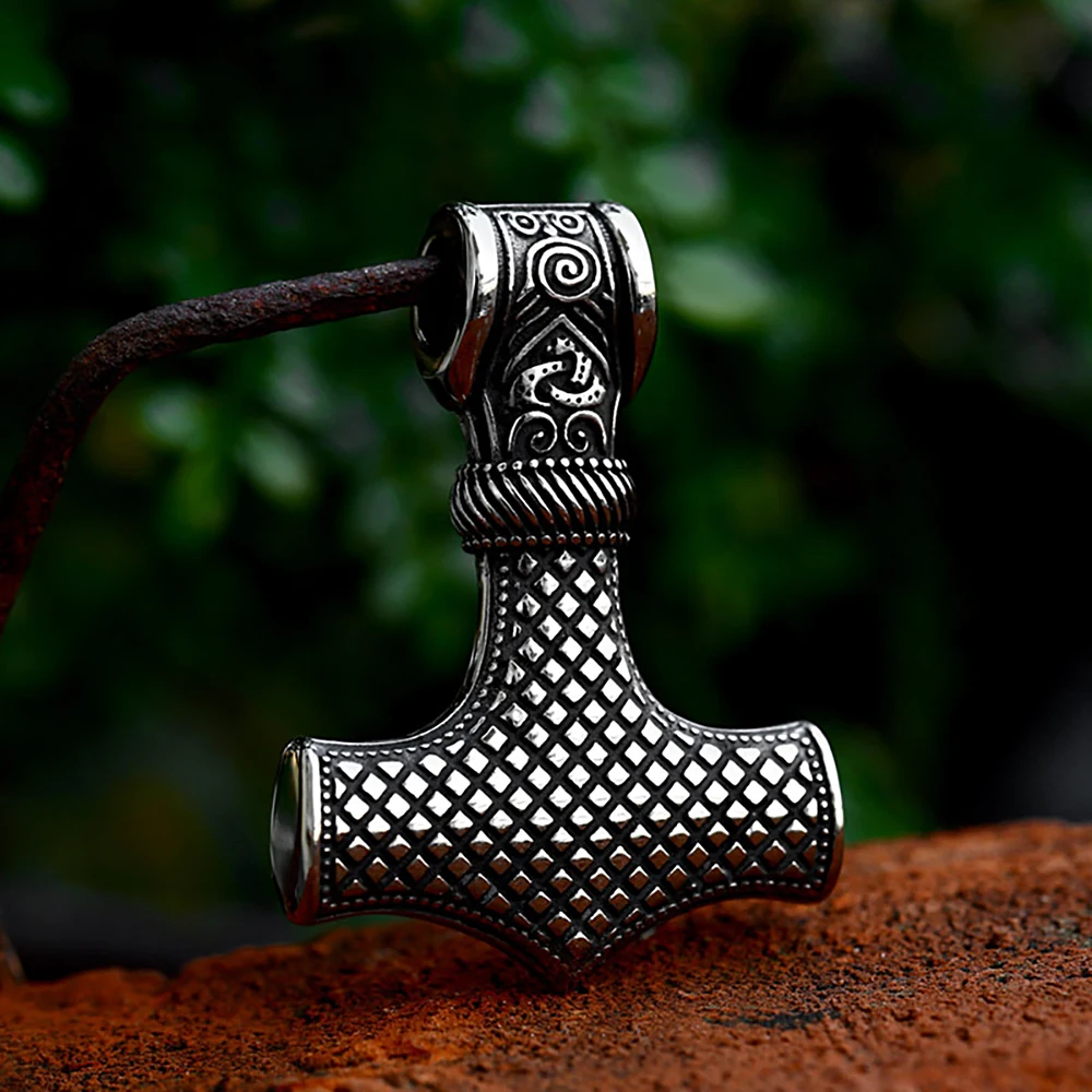 Vintage Stainless Steel Viking Thor\'s Hammer Pendant Necklace For Men Nordic Celtic Knot Necklace Fashion Jewelry Gift Wholesale