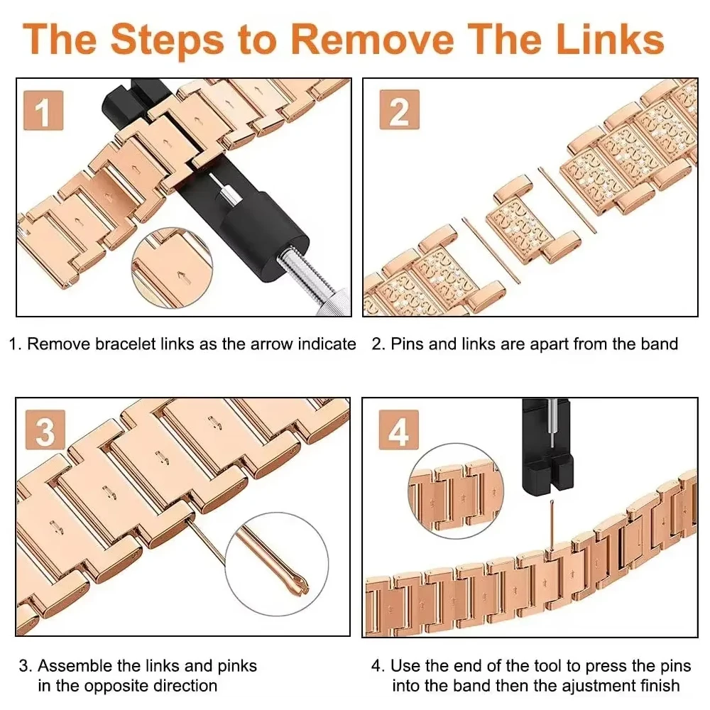 Tali Wanita Baja Tahan Karat Mewah untuk Jam Tangan Samsung Galaxy 7 5 6 FE 40 44Mm Casing PC Berlian untuk GALAXY 7 6 5 Gelang Sabuk Pergelangan Tangan