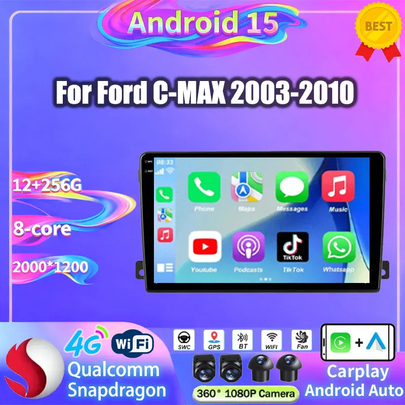For Ford C-MAX 2003 - 2010 Android Car Radio Automotive Multimedia Video Player GPS Navigation Carplay Touch Screen Auto Stereo