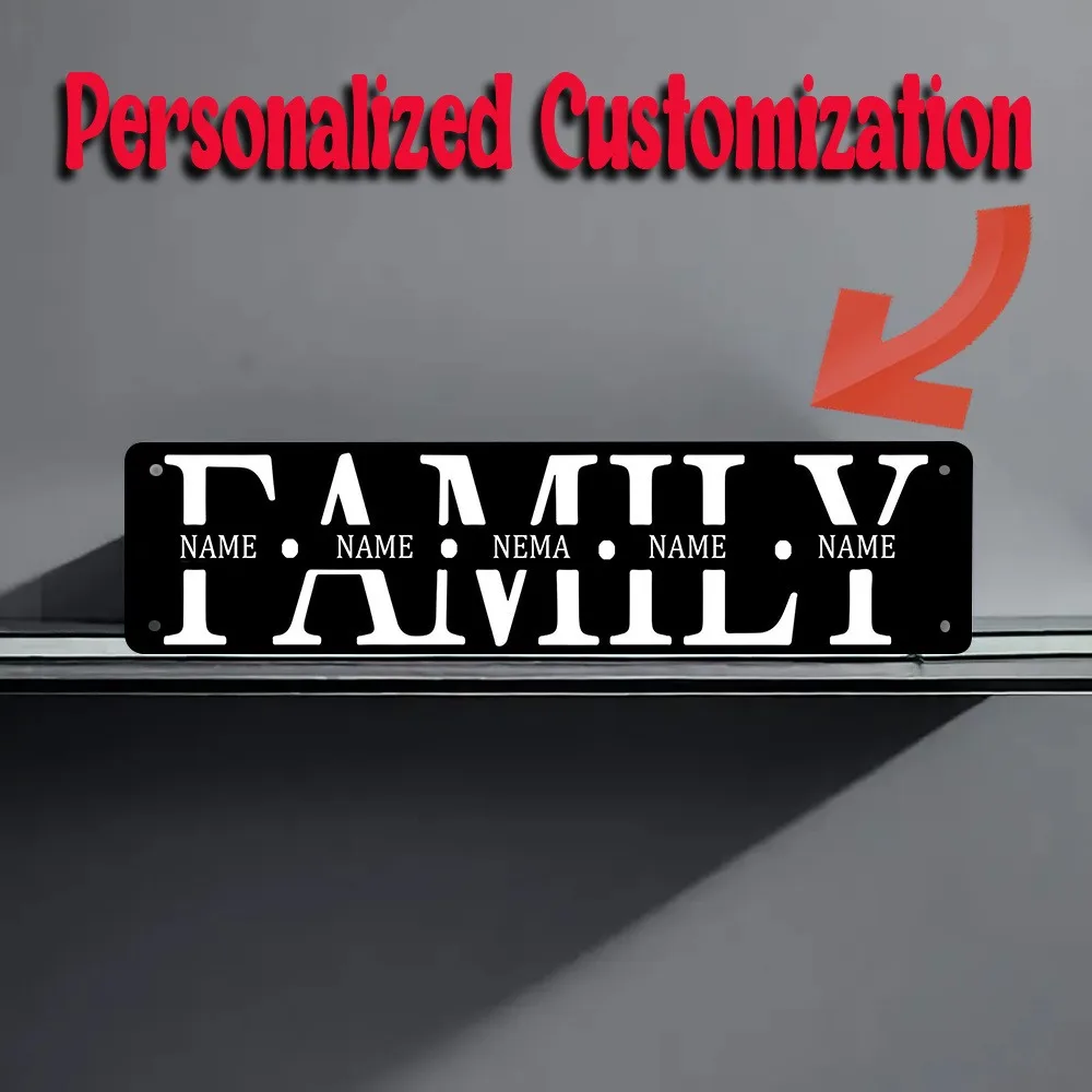 Personalized Custom Multiple Names Family Sign Retro Letter Rectangle Metal Plaque Yard Decor (Only For Decoration)