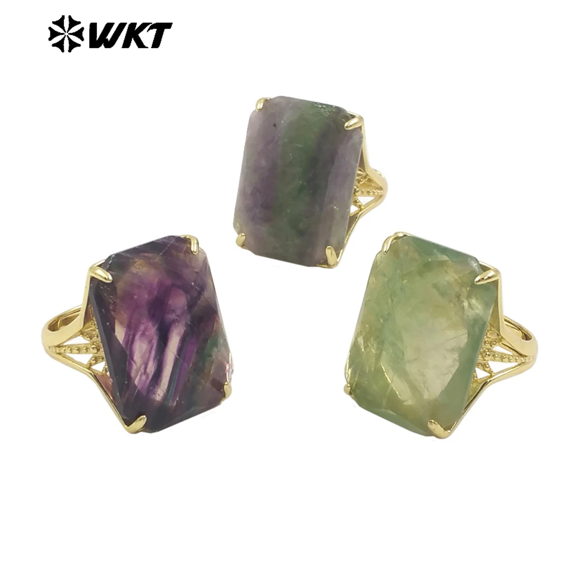 

WT-R515 WKT Nice Style Gemstone Fluorite Ring Adjustable Beautiful Square Shape Accessory Party Gift Sale US 8 Christmas