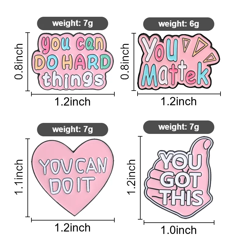 Affirmation Enamel Pins Positive Quotes Brooches You Can Do Hard Things Lapel Badges Pink Heart Jewelry Gift for Friends