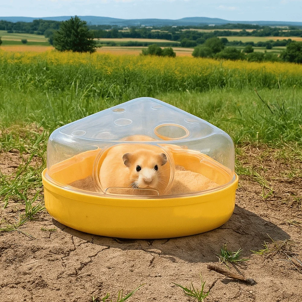 Transparent Hamster Sand Bath Box Anti-spill Detachable Hamster Bathing Tub Cheese Shape Escape-Proof Pet Bath Container