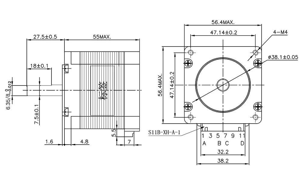Nema23 23HS5628 motore passo-passo Nema 23 a 4 derivazioni 57 165 oz-in 56mm 2.8A 6.35mm/8mm taglio al Plasma in schiuma di macinazione Laser CNC