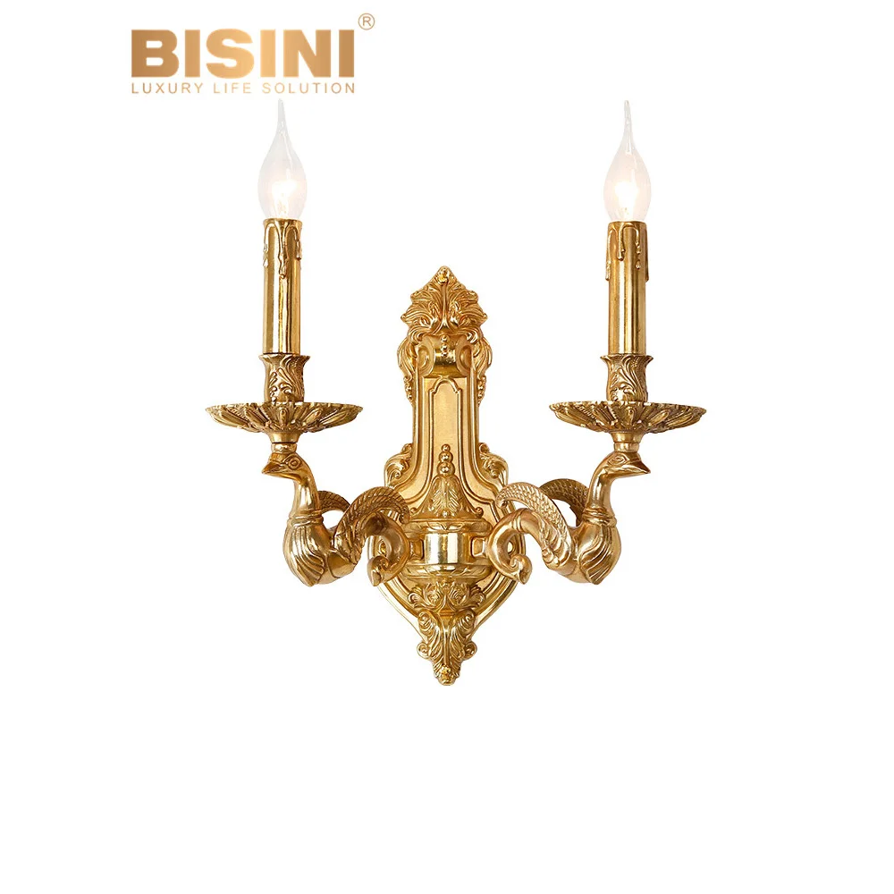 European Rococo Style Vintage Bronze LED Wall Lamp Sconce Wax Brass Candle Stick Home Lighting with Classic Vintage Design