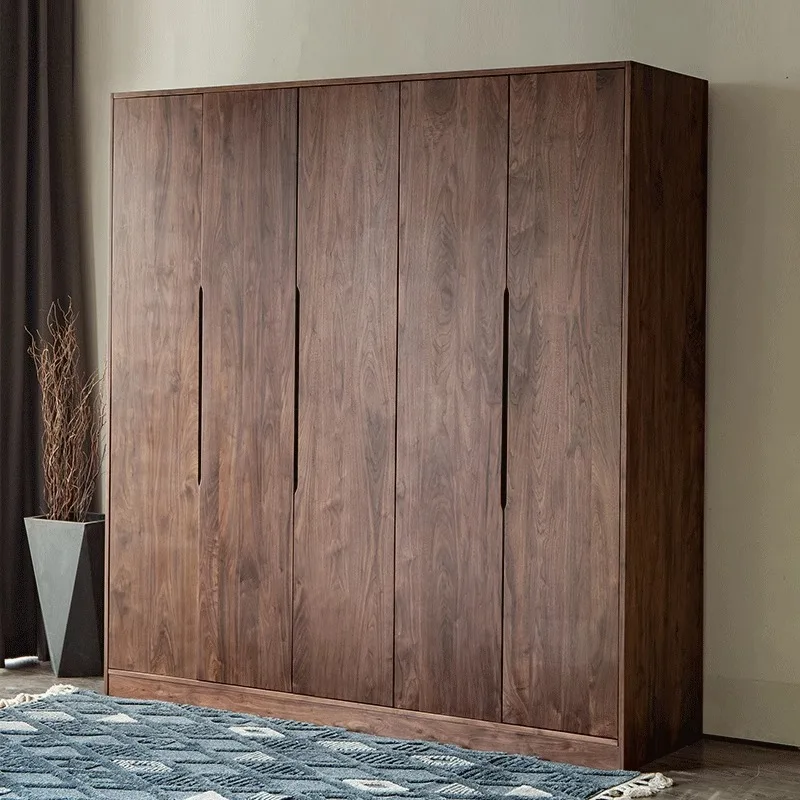 

Bedroom Cloakroom Solid Wood Cabinet Large Capacity Nordic Multifunctional Japanese Black Walnut Wardrobe