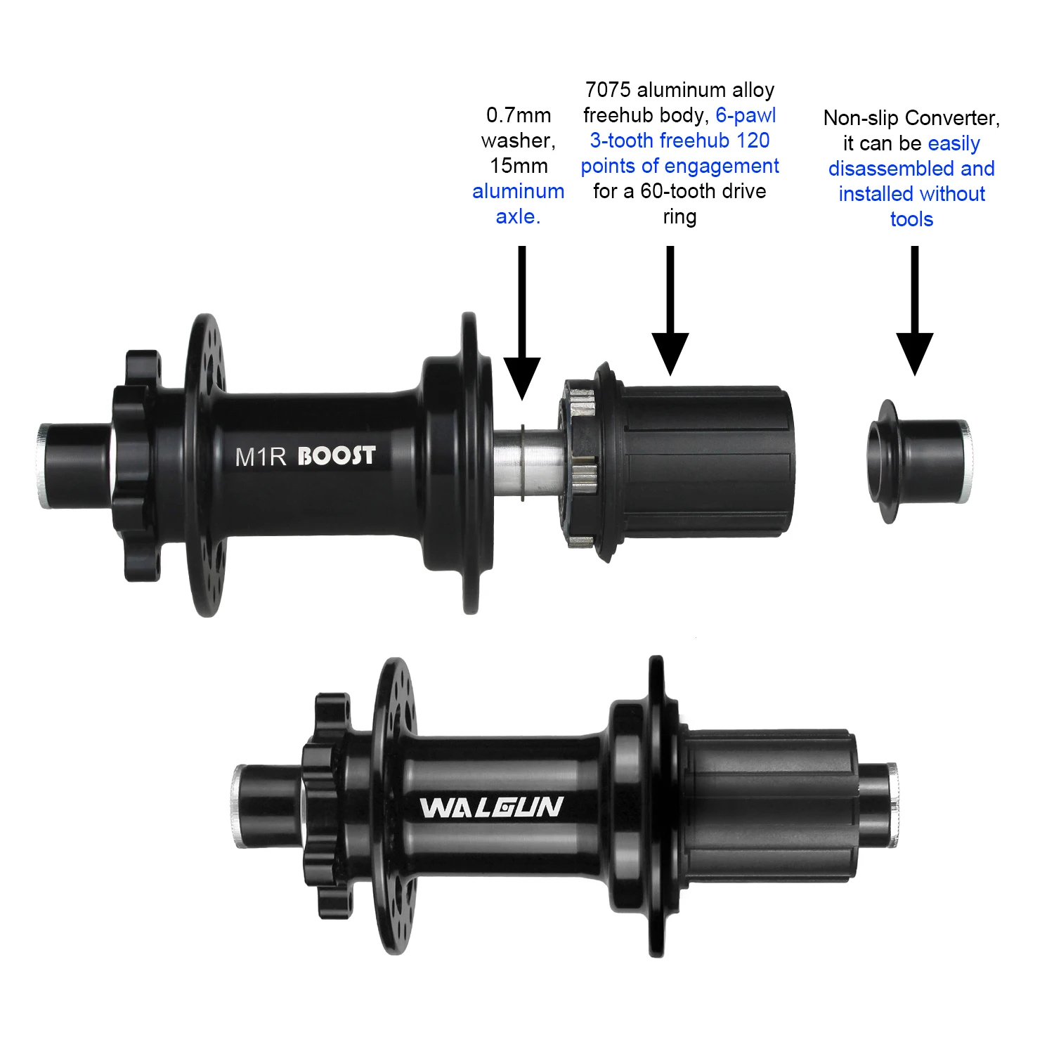 WALGUN freehub HG XD/XDR MS for mtb M1 boost rear bike hub micro spline 12 11 v cube thru free hub body 6 pawls bike hub adapter