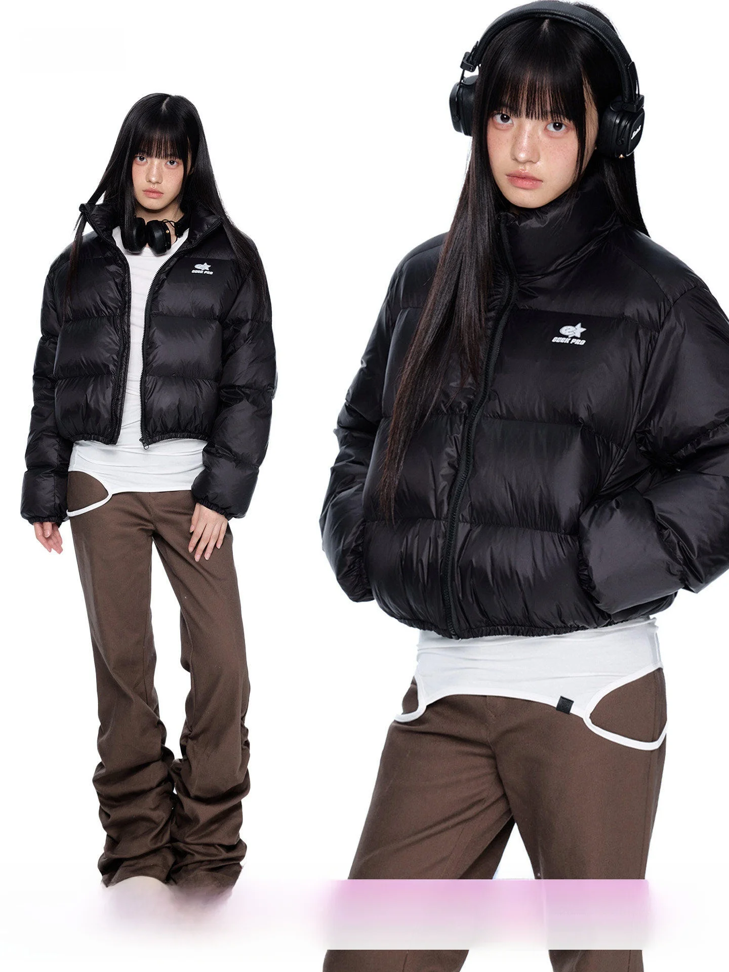 

Женская зимняя модная куртка-пуховик EZEK с принтом, воротником-стойкой, 90% белым пухом, в стиле ретро, из нейлоновой ткани, на молнии