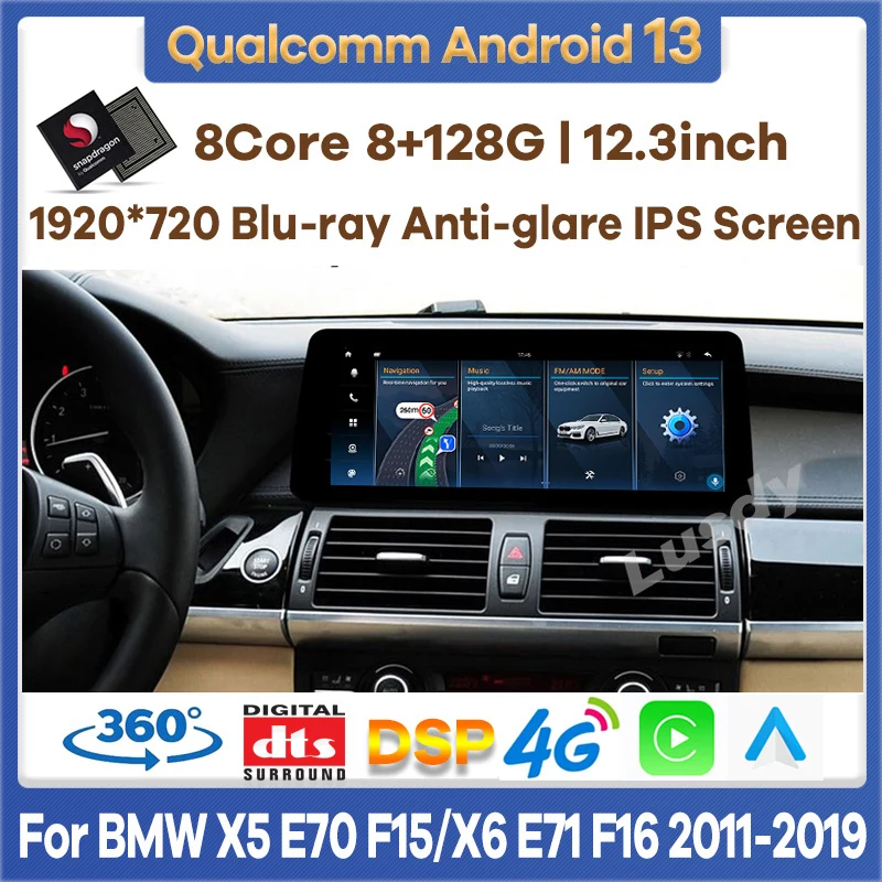 

12.3" Qualcomm 8+128G Android 13 Car Video Player for BMW X5 E70 F15 X6 E71 F16 CIC NBT EVO Auto Radio GPS Stereo CarPlay Screen