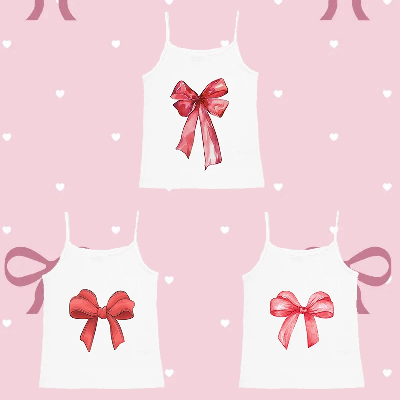 

Three-piece Women's Fashion Kawaii Bow Printed Vest Short Casual Camisole Basic Women's Sleeveless Cropped Top Y2k Womans Tops