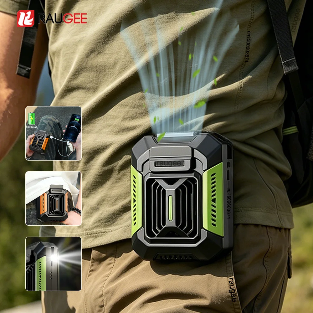 Ventilador de Cintura Portátil de 4000mAh, Mini Ventilador de Cuello Colgante para Exteriores, Enfriador de Aire USB, Ventilador Portátil para Camping con Banco de Energía y Luz