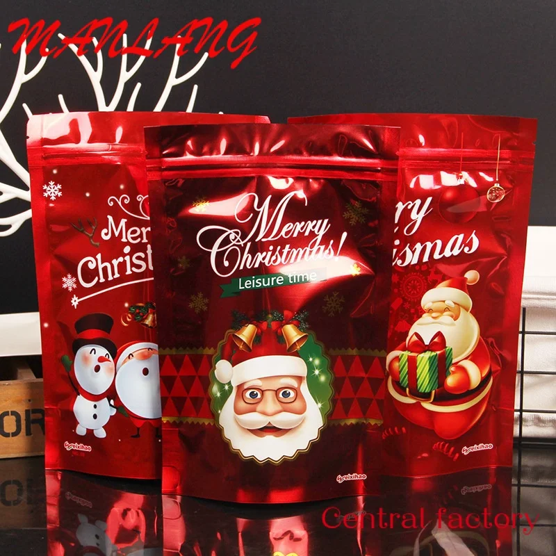 Saco De Embalagem De Plástico Transparente, Sacos De Plástico Mylar, Doces Stand Up Zip Lock Pouch, Logotipo Impresso De Natal Personalizado, Novo Estilo, 2022