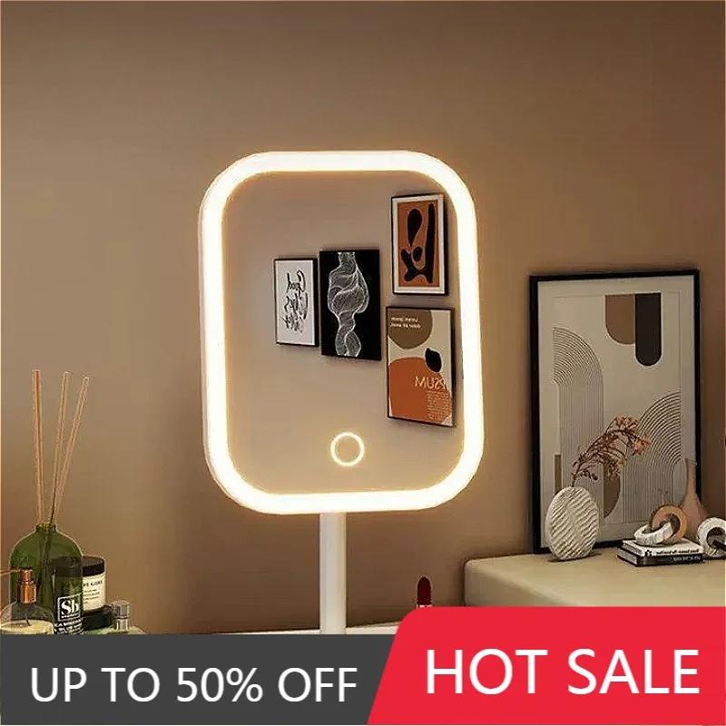 Led Light Makeup Mirror Aesthetics Smart Dressing Table Mirror Portable Mirrors With Light Bedroom Student Dormitory Desk Decor