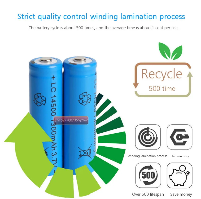 2 قطعة/الوحدة ANLB AA 14500 1300mah 3.7 فولت ليثيوم أيون بطاريات قابلة للشحن و مصباح ليد جيب ، التوصيل المجاني