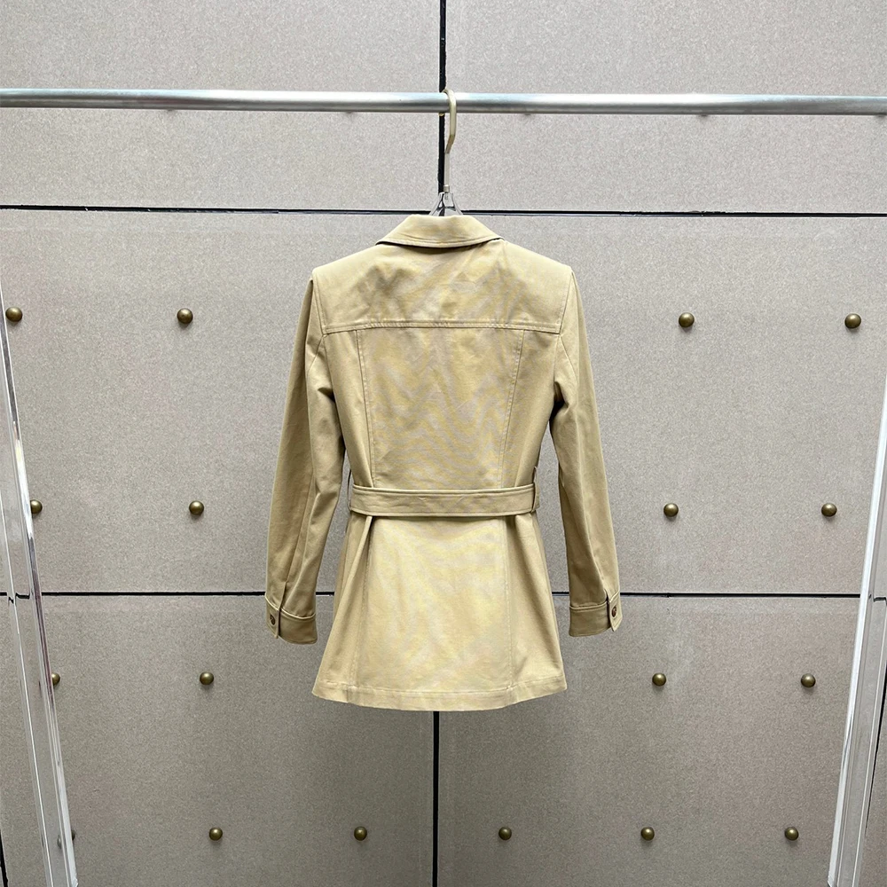 

Women's Waist-Defining Slim-Fit Jacket, Pocket-Detailed, Elegant Commuter Trench Coat, 100% Cotton, Winter, New , Y2K, 2025